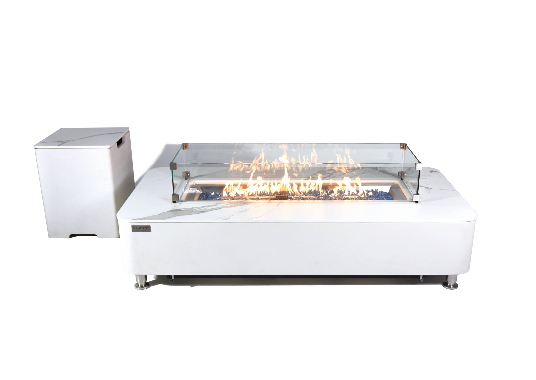 Athens 62” Marble Porcelain Top Fire Table - Bianco White