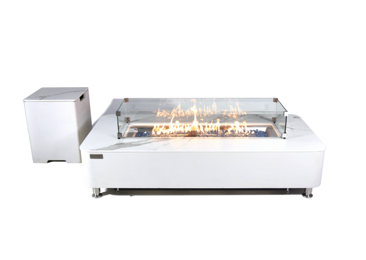 Athens 62” Marble Porcelain Top Fire Table - Bianco White