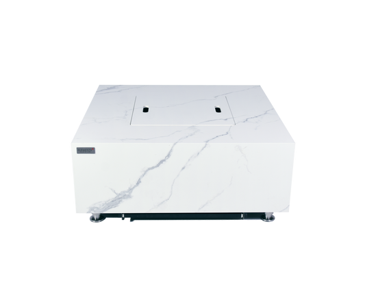 Bianco 40” Marble Porcelain Fire Table - Bianco White