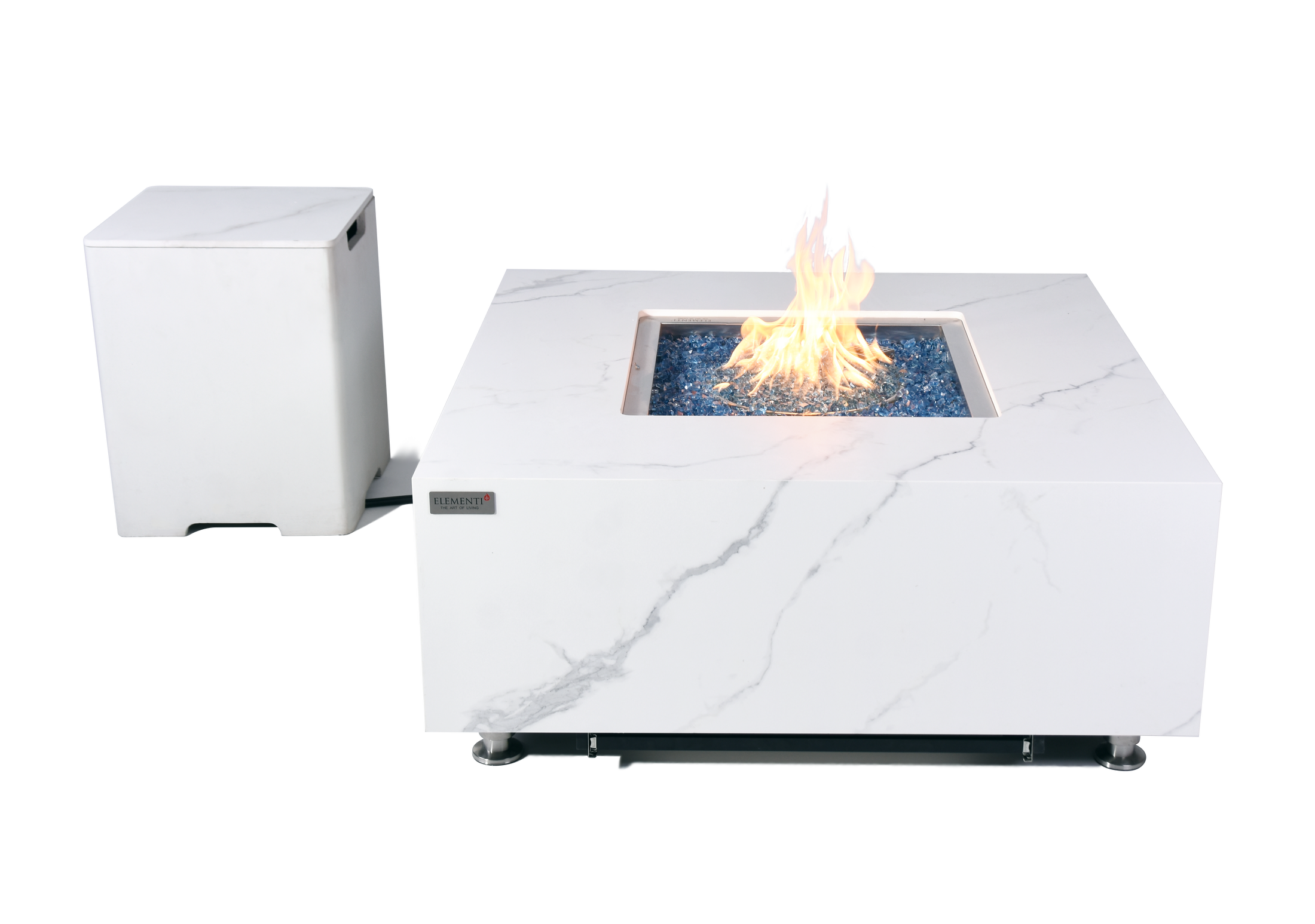 Bianco 40” Marble Porcelain Fire Table - Bianco White