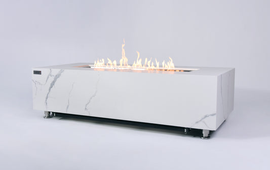 Carrara 60” Marble Porcelain Fire Table - Bianco White