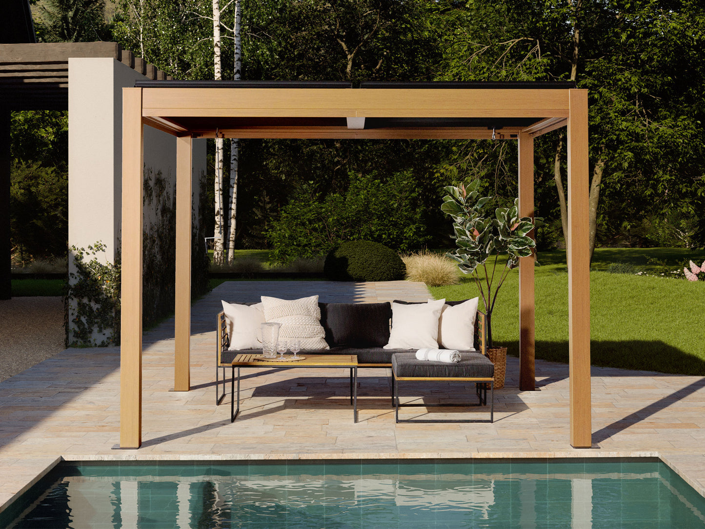 Gazebo Penguin Viken 10 x10 Aluminum stand alone Pergola Wood finish