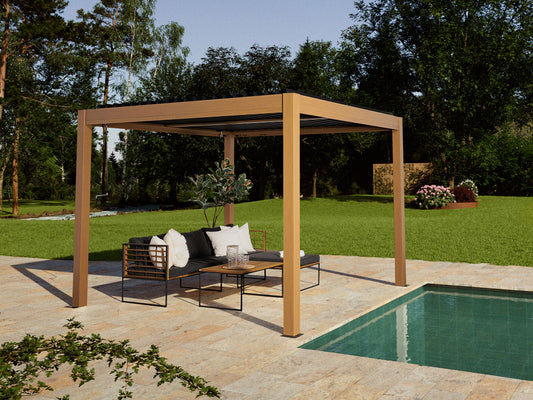 Gazebo Penguin Viken 10 x10 Aluminum stand alone Pergola Wood finish