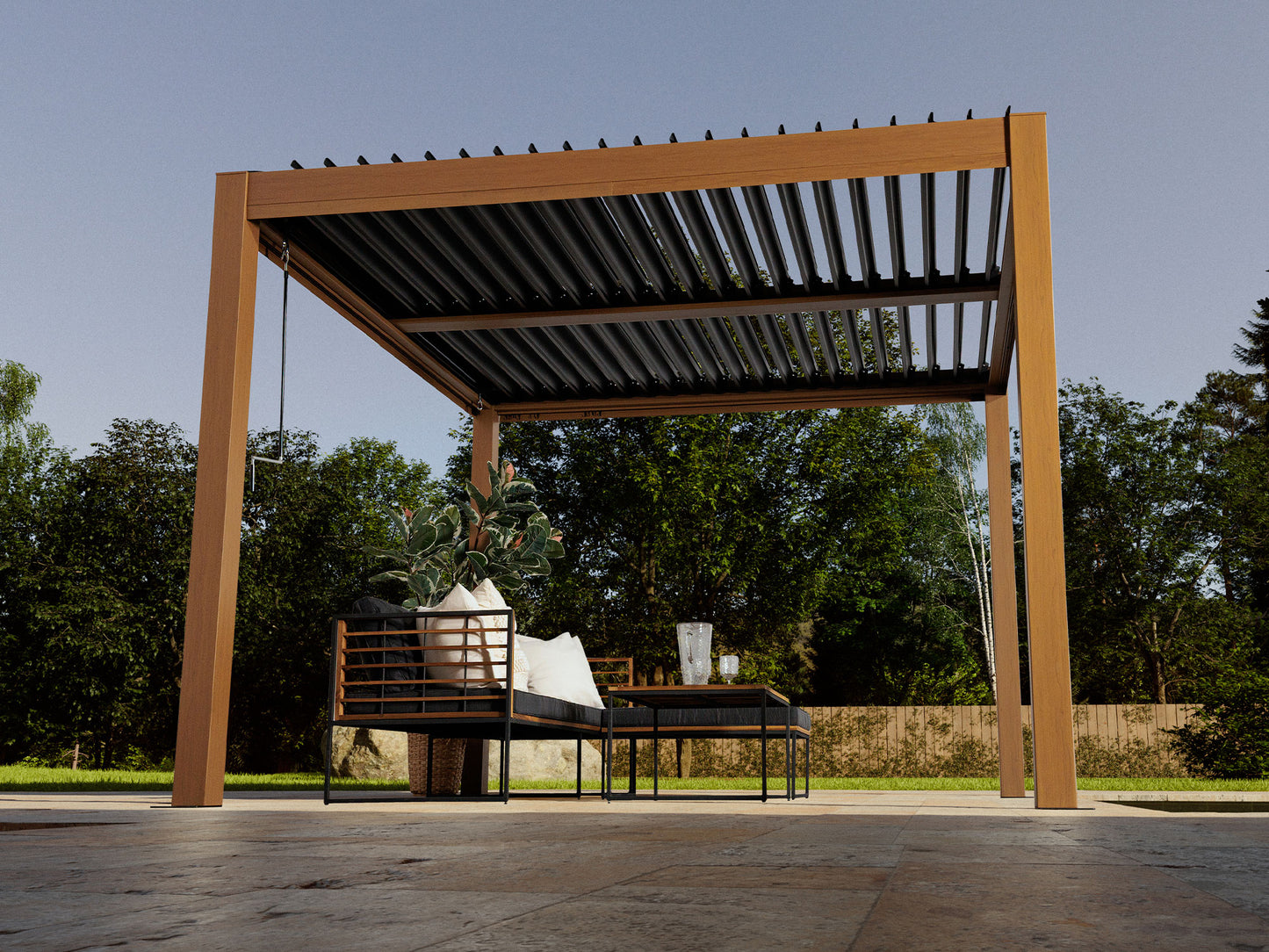 Gazebo Penguin Viken 10 x10 Aluminum stand alone Pergola Wood finish