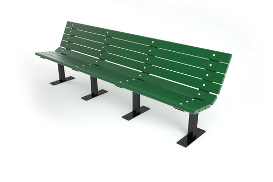 8' Green Recycled Plastic Bench with Back, Surface Mount | Outdoor Site Furniture for Parks and Recreation Areas | PB_8GREBFCO