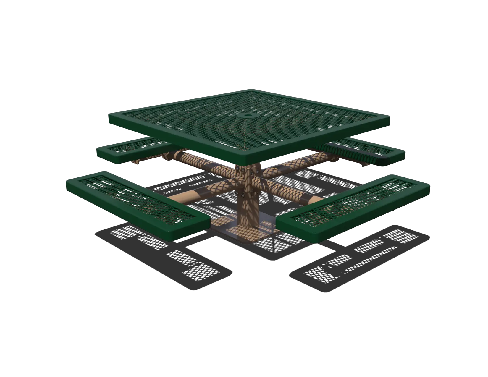 46" Regal Square Pedestal Table with 4 Attached Seats, Surface Mount