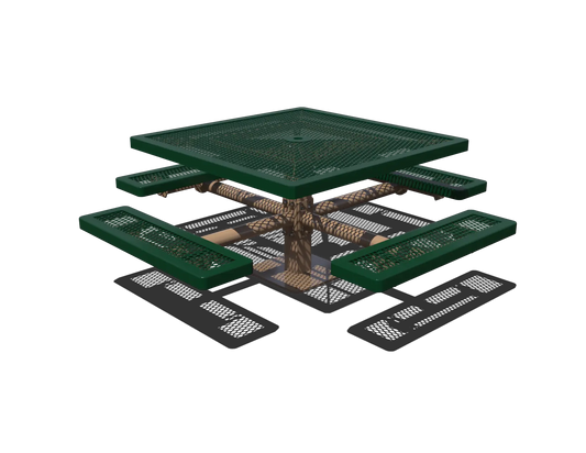 46" Regal Square Pedestal Table with 4 Attached Seats, Surface Mount