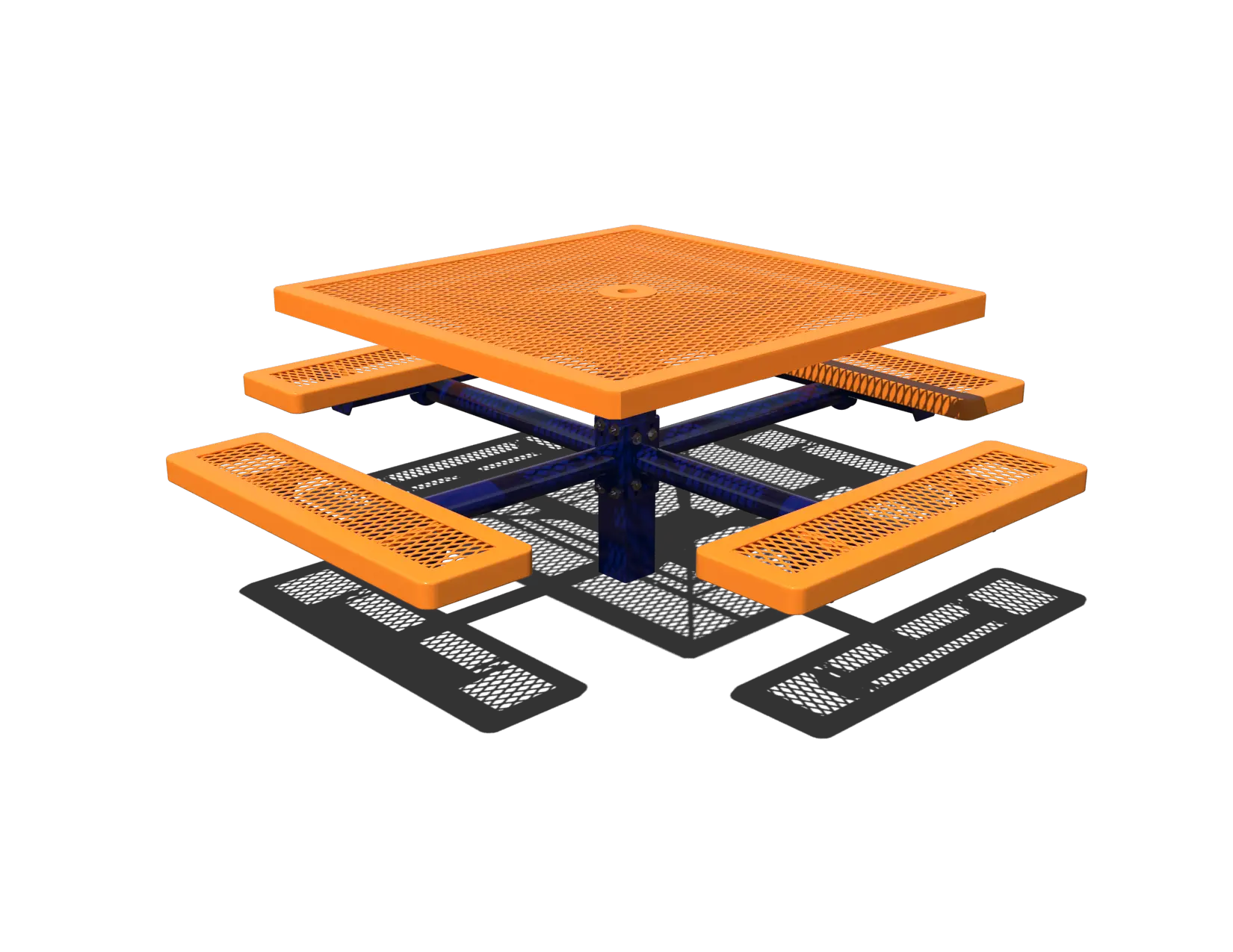 46" Regal Square Pedestal Table with 4 Attached Seats, In-Ground Mount