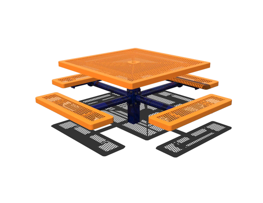 46" Regal Square Pedestal Table with 4 Attached Seats, In-Ground Mount