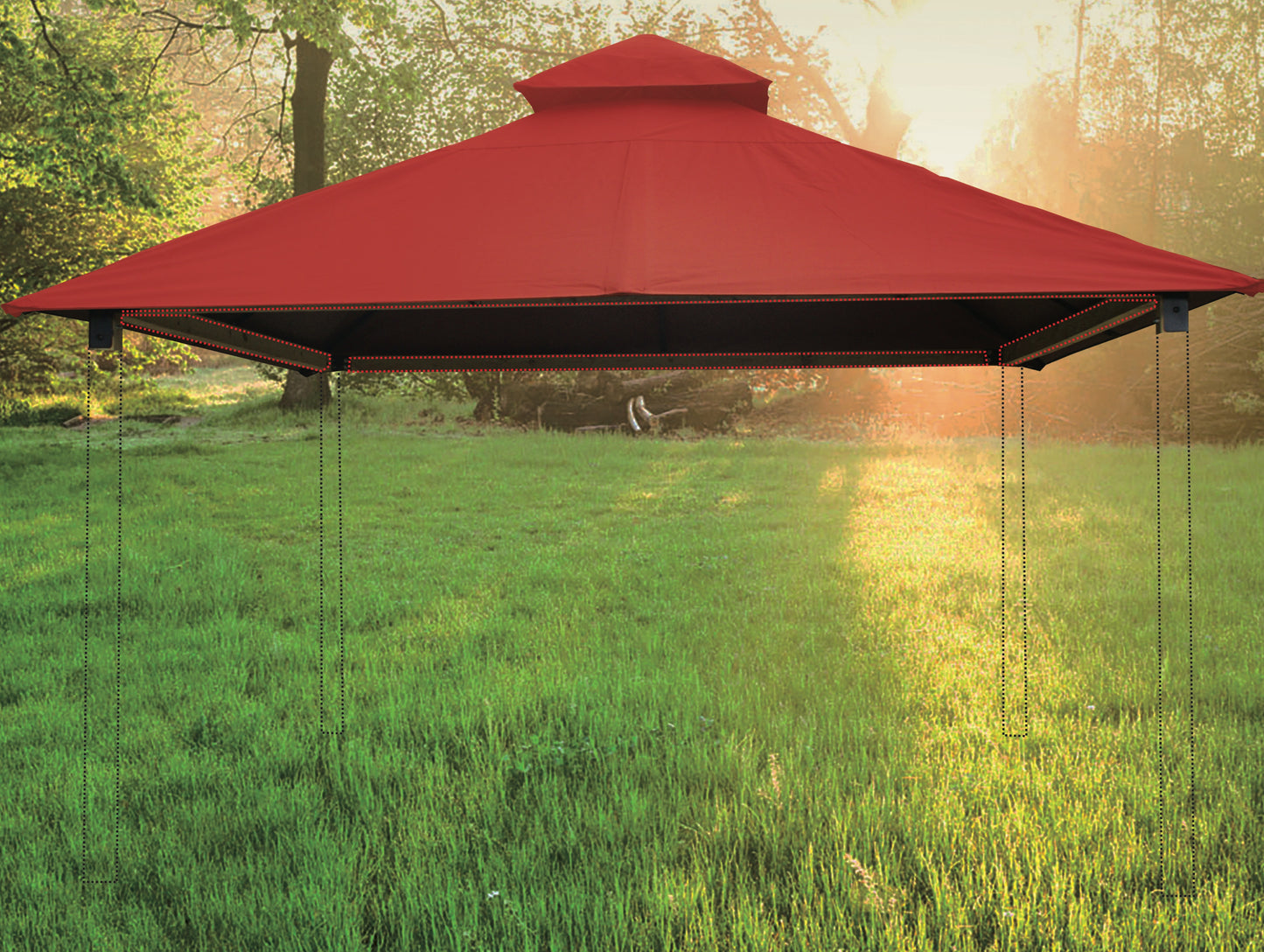 12 ft. sq. ACACIA Gazebo Roof Framing and Mounting Kit With Tangerine OutDURA Canopy