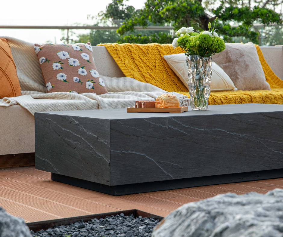 Colorad L60" Rectangular Concrete Coffee Table Rectangle- SLATE BLACK By Elementi Home