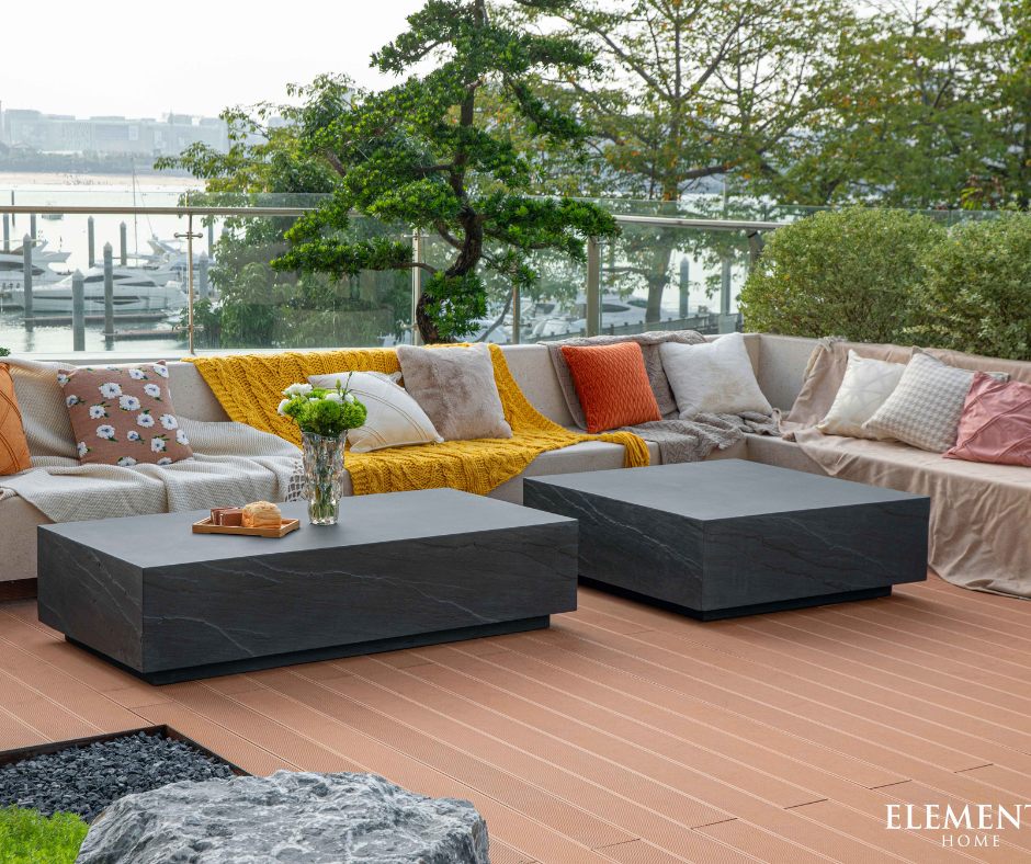 Colorad L60" Rectangular Concrete Coffee Table Rectangle- SLATE BLACK By Elementi Home