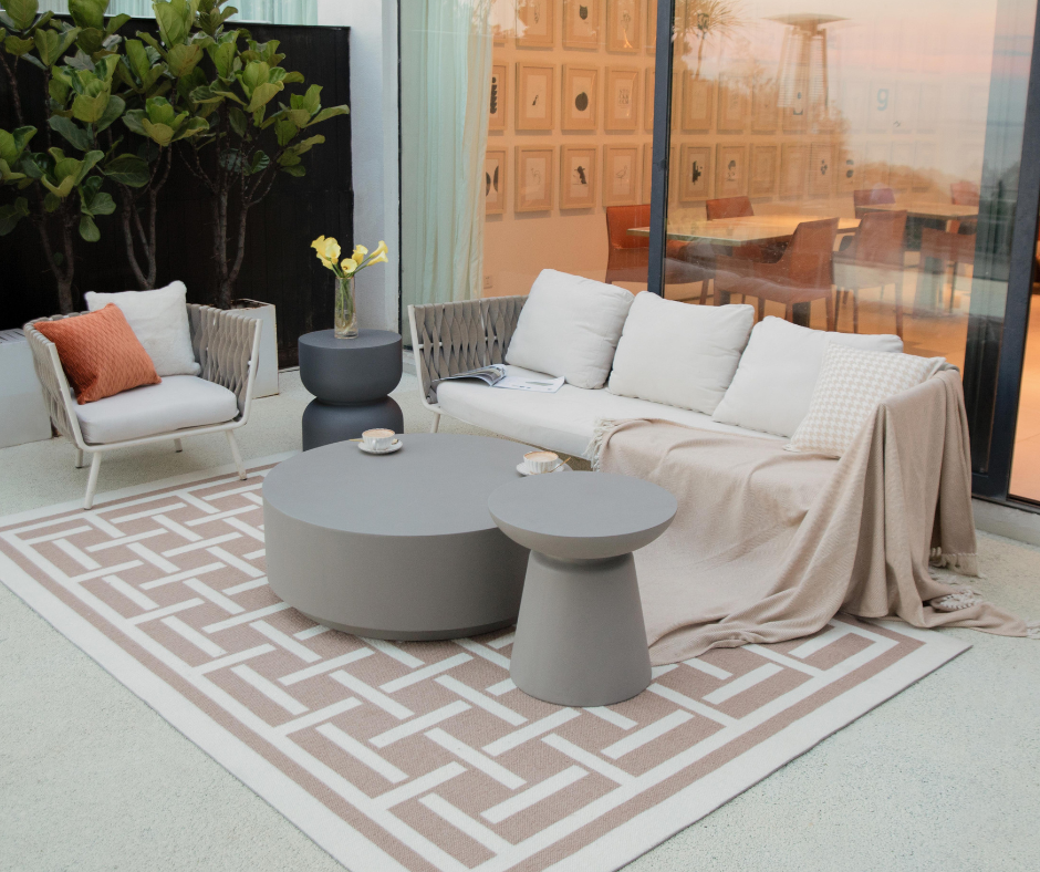 Rome Column Table – a round, handcrafted glass-fiber reinforced concrete (GFRC) table inspired by Roman architecture, featuring a smooth matte texture and timeless design. Perfect for indoor and outdoor use.