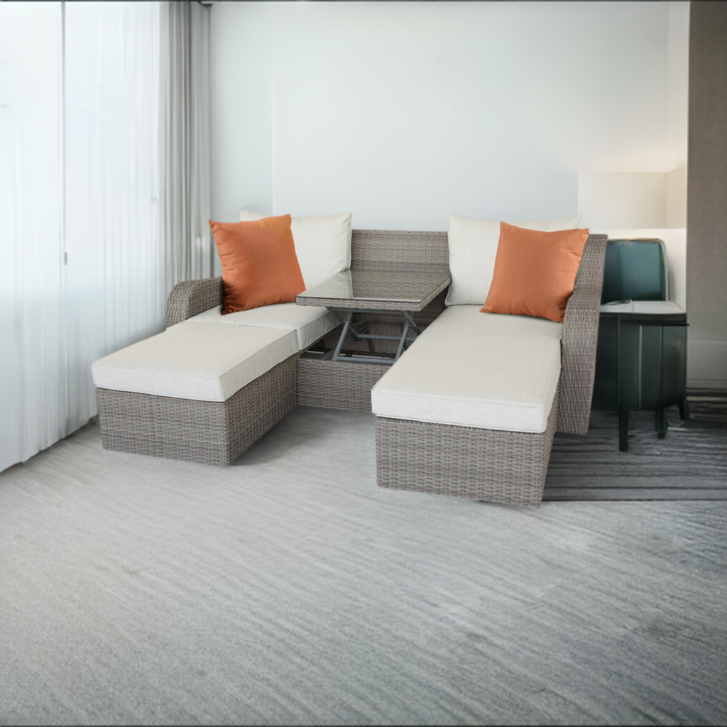 Homeroots 3 Piece Gray Wicker Patio Sectional And Ottoman Set