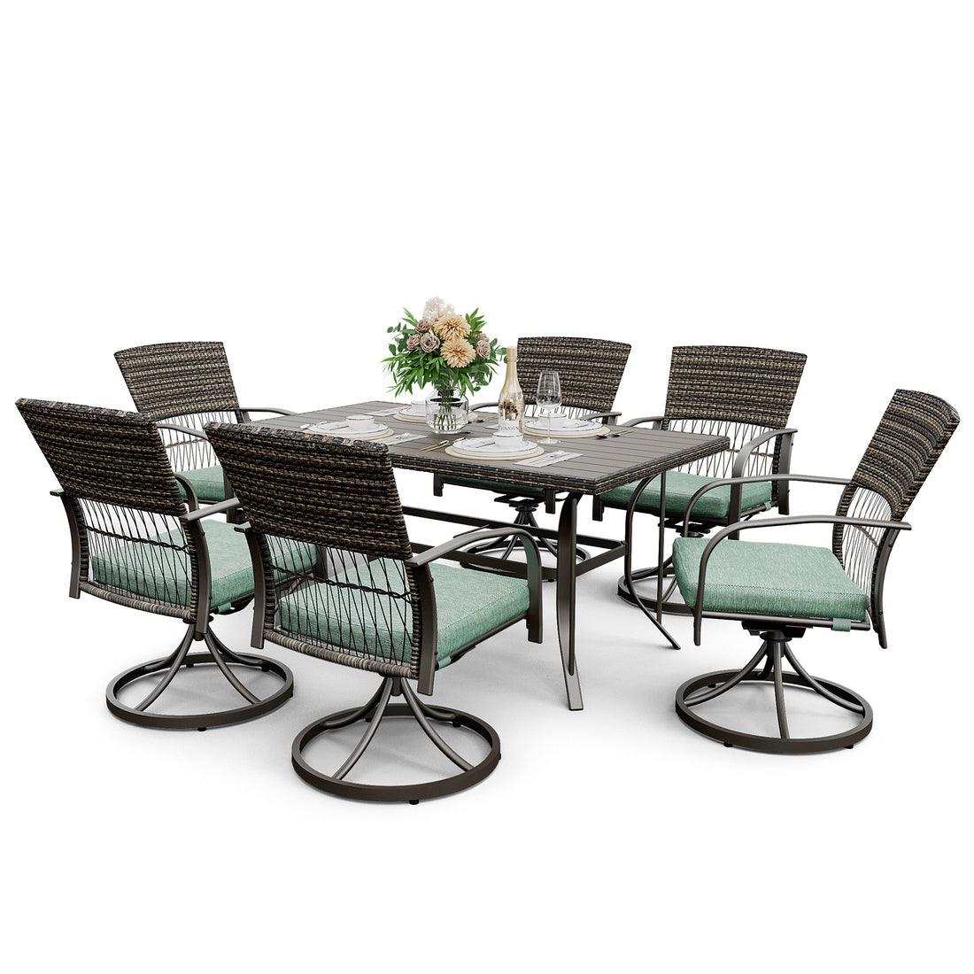 Pamapic 7-Piece Outdoor Dining Set with PE Rattan & Cushioned Swivel Chairs
