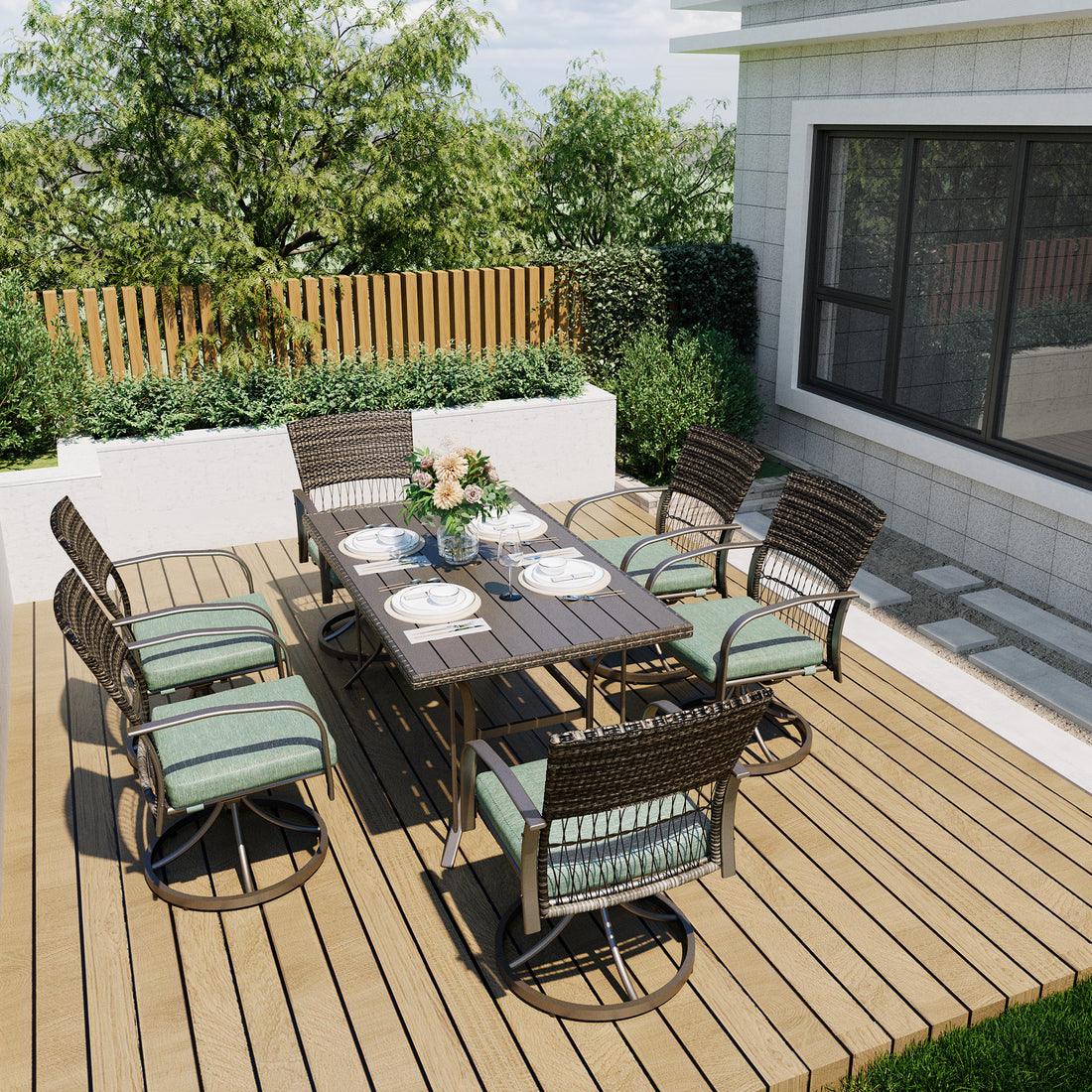 Pamapic 7-Piece Outdoor Dining Set with PE Rattan & Cushioned Swivel Chairs