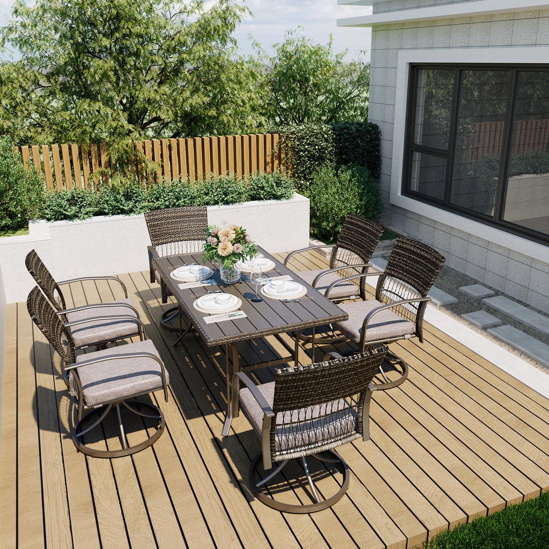Pamapic 7-Piece Outdoor Dining Set with PE Rattan & Cushioned Swivel Chairs