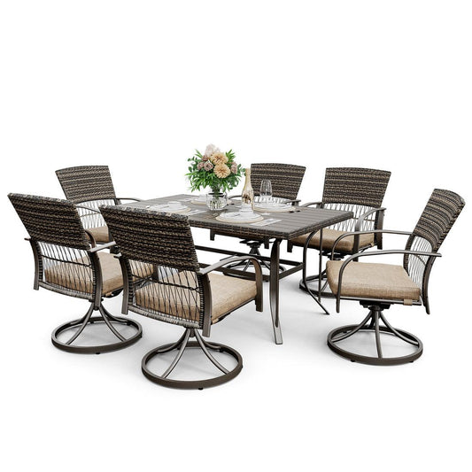 Pamapic 7-Piece Outdoor Dining Set with PE Rattan & Cushioned Swivel Chairs