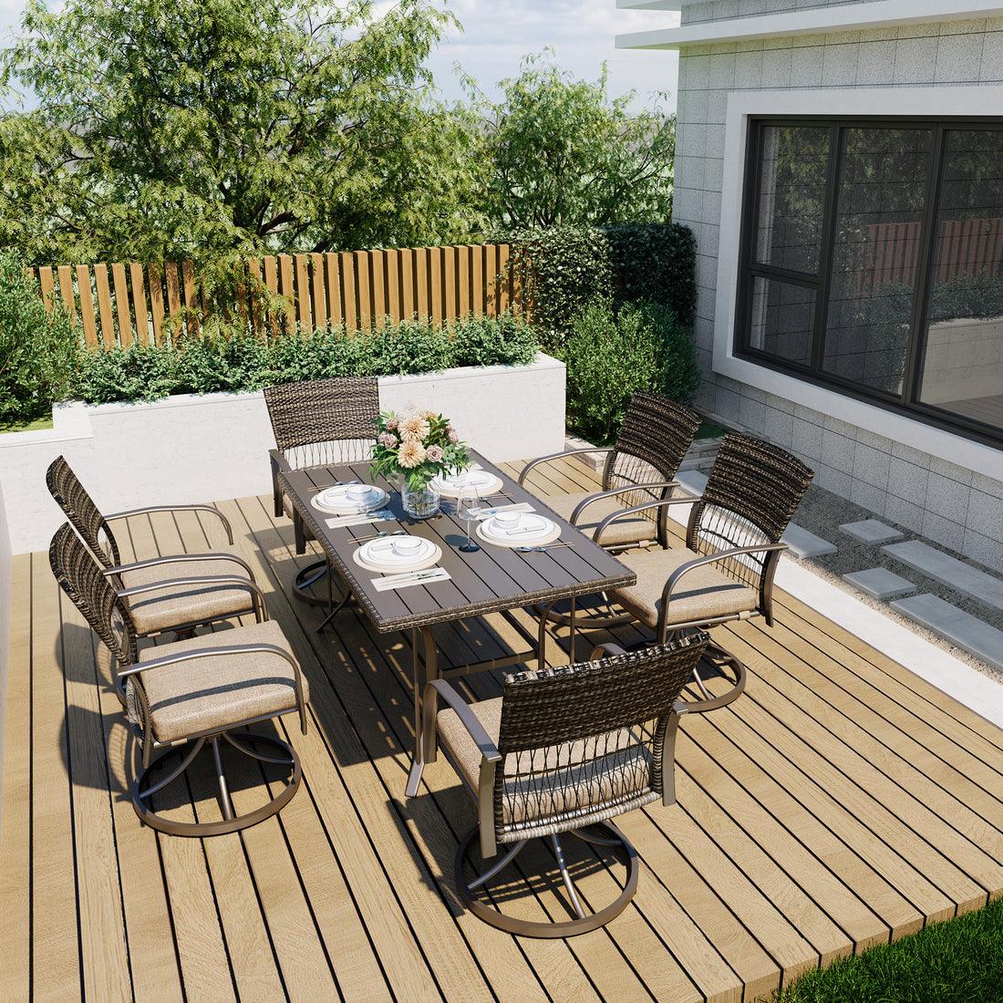 Pamapic 7-Piece Outdoor Dining Set with PE Rattan & Cushioned Swivel Chairs