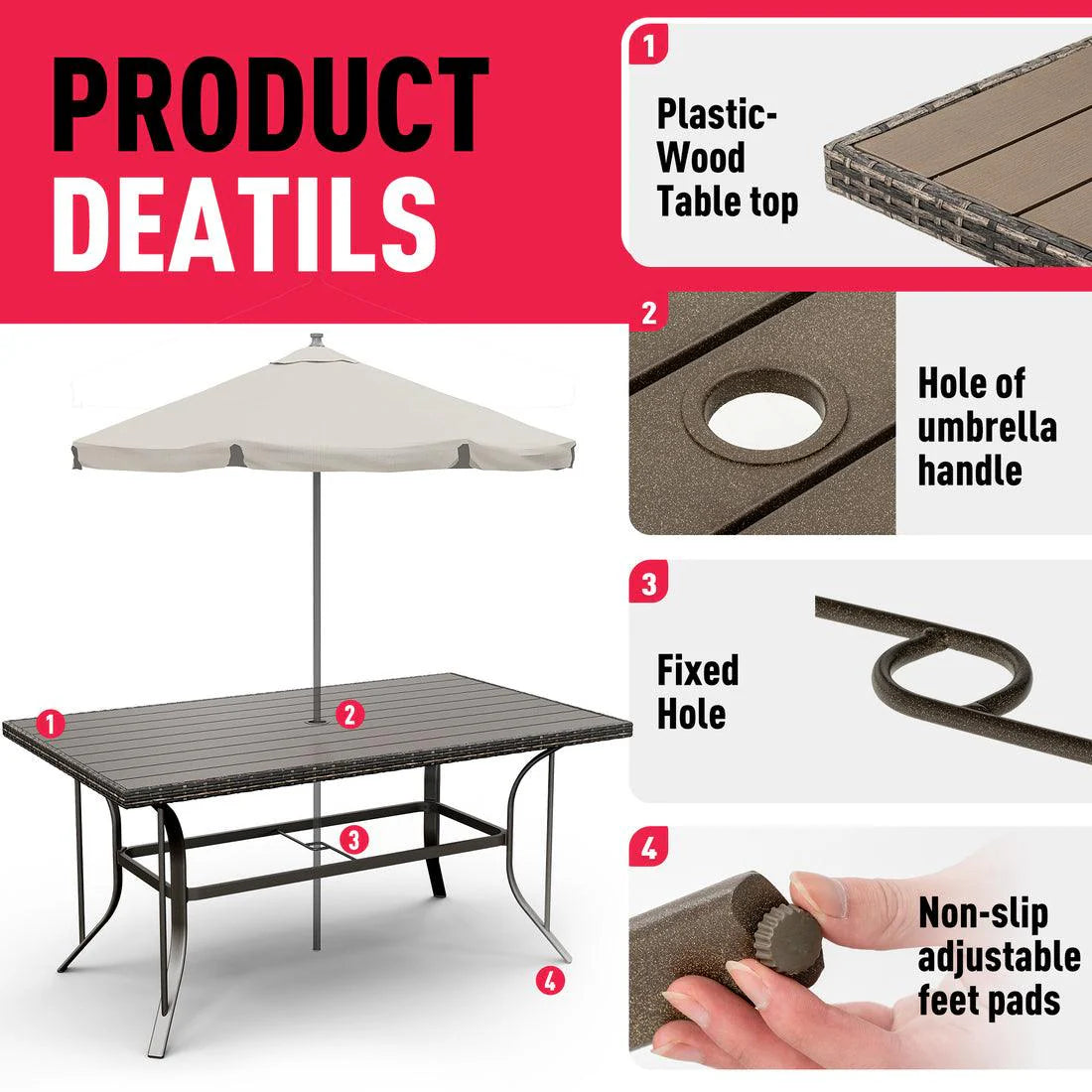 Pamapic 7-Piece Outdoor Dining Set with PE Rattan & Cushioned Swivel Chairs
