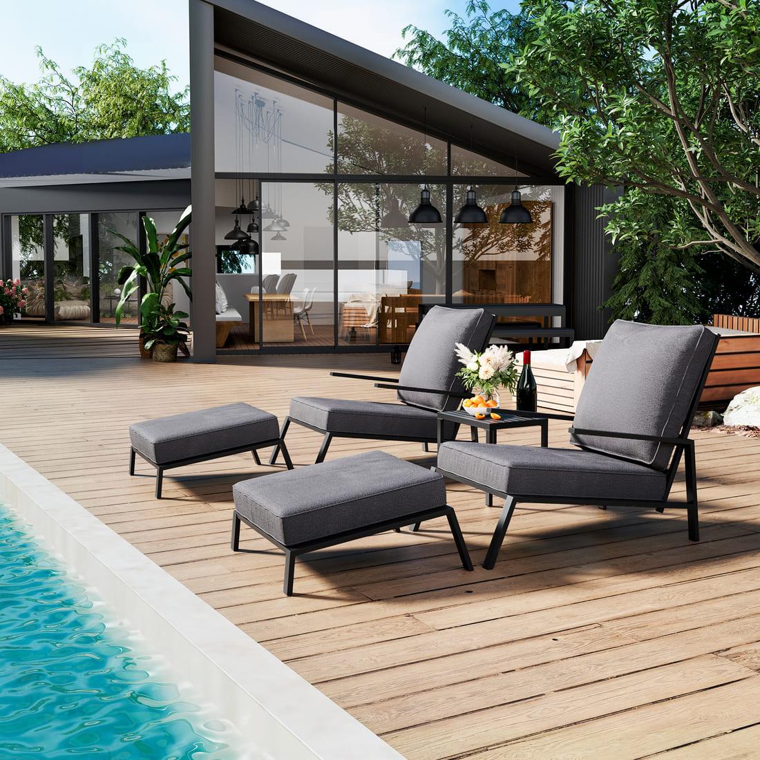 Pamapic 5-Piece Outdoor Metal Patio Chair Set with Ottoman