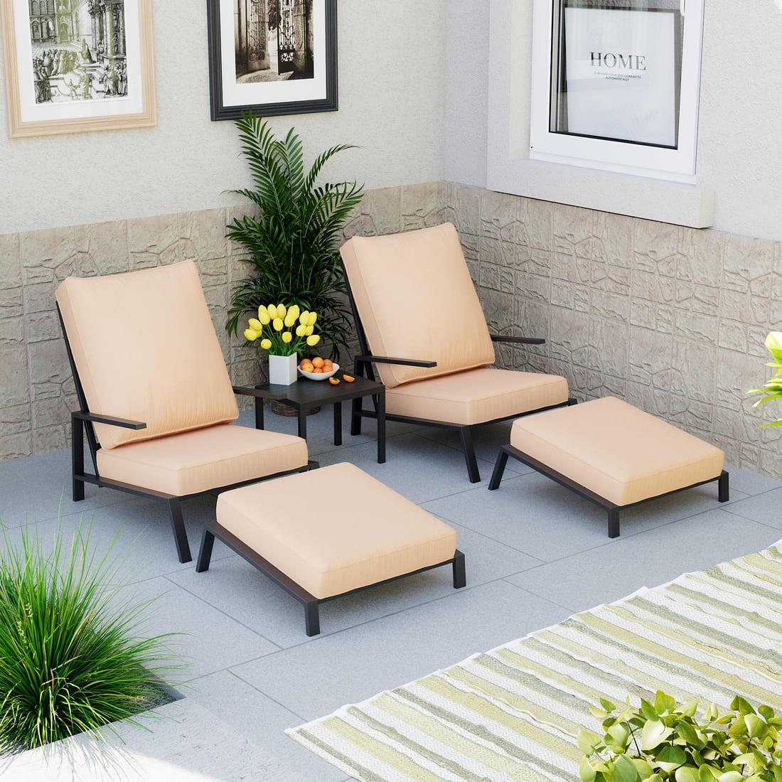 Pamapic 5-Piece Outdoor Metal Patio Chair Set with Ottoman