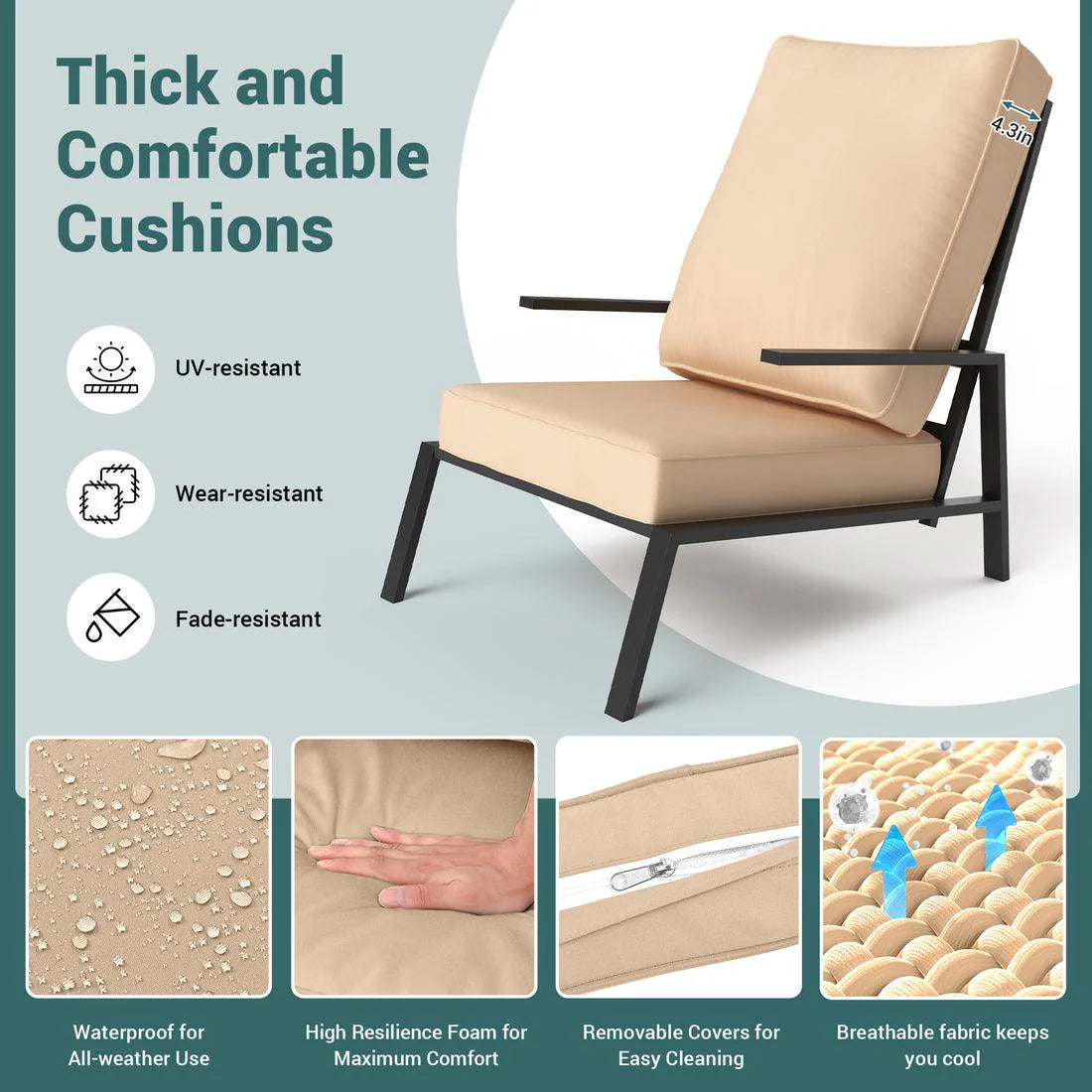 Pamapic 5-Piece Outdoor Metal Patio Chair Set with Ottoman