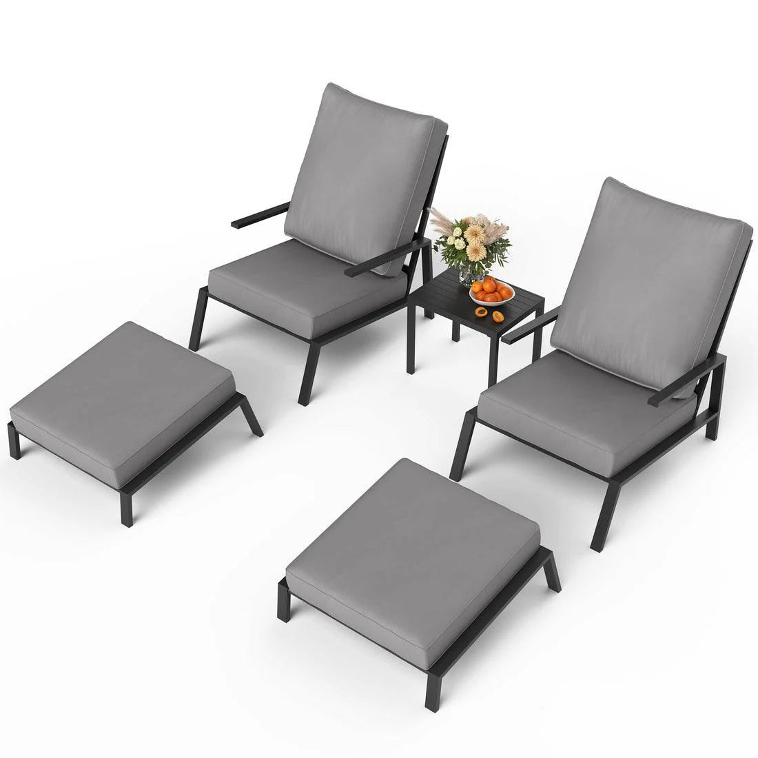 Pamapic 5-Piece Outdoor Metal Patio Chair Set with Ottoman