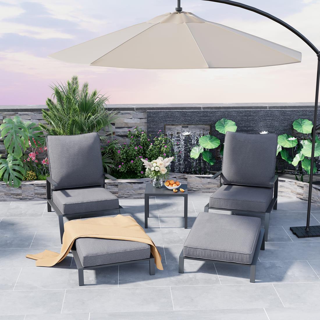 Pamapic 5-Piece Outdoor Metal Patio Chair Set with Ottoman