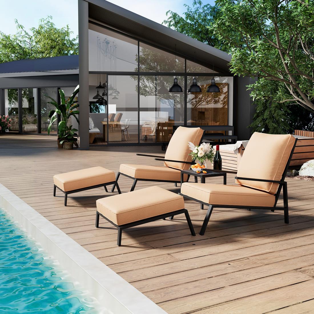 Pamapic 5-Piece Outdoor Metal Patio Chair Set with Ottoman