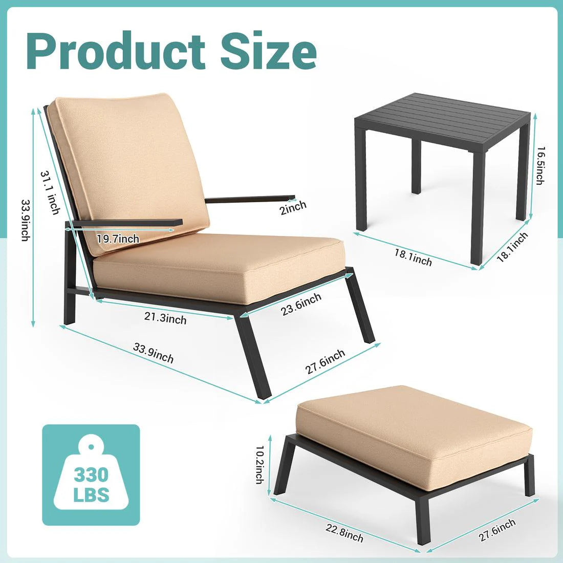 Pamapic 5-Piece Outdoor Metal Patio Chair Set with Ottoman