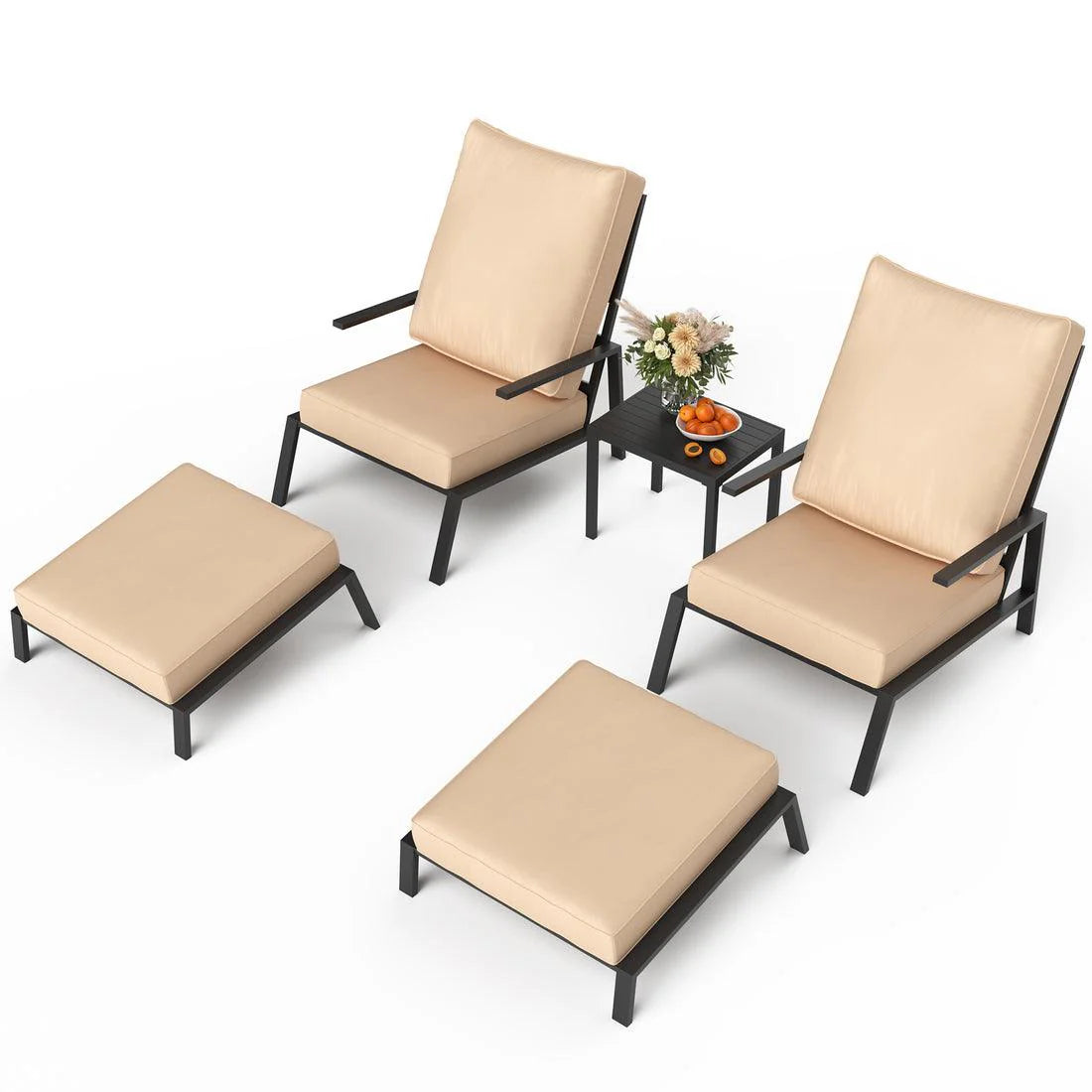 Pamapic 5-Piece Outdoor Metal Patio Chair Set with Ottoman