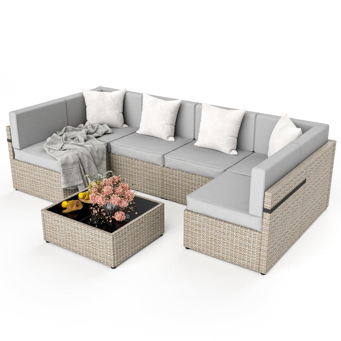Pamapic 7-Piece Outdoor Sectional Sofa Set