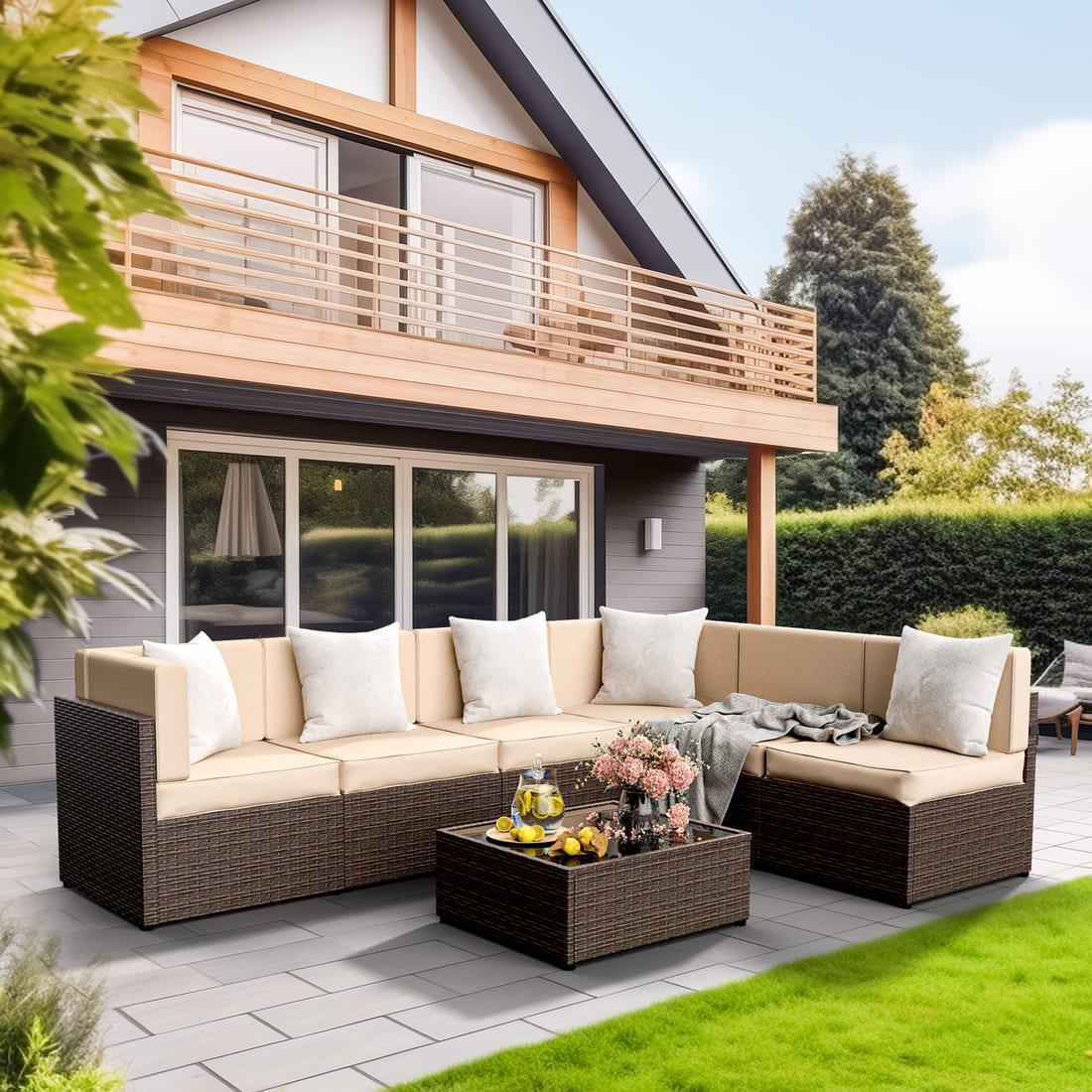 Pamapic 7-Piece Outdoor Sectional Sofa Set