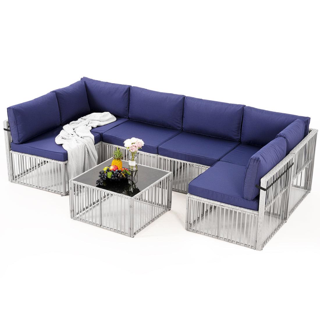 Pamapic 7 Piece Wicker Outdoor Sectional Sofa