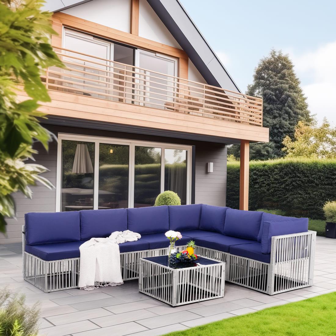 Pamapic 7 Piece Wicker Outdoor Sectional Sofa