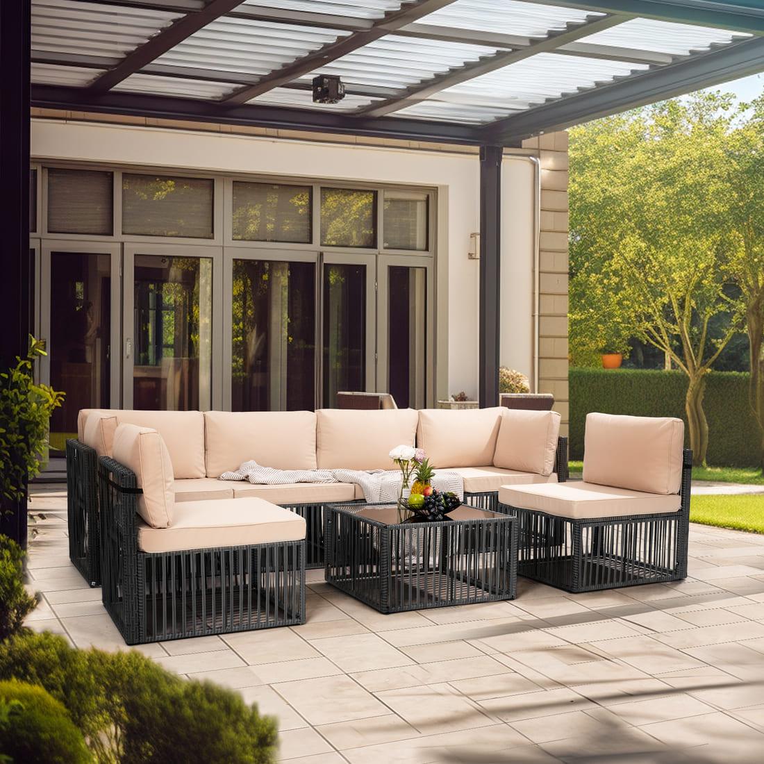 Pamapic 7 Piece Wicker Outdoor Sectional Sofa