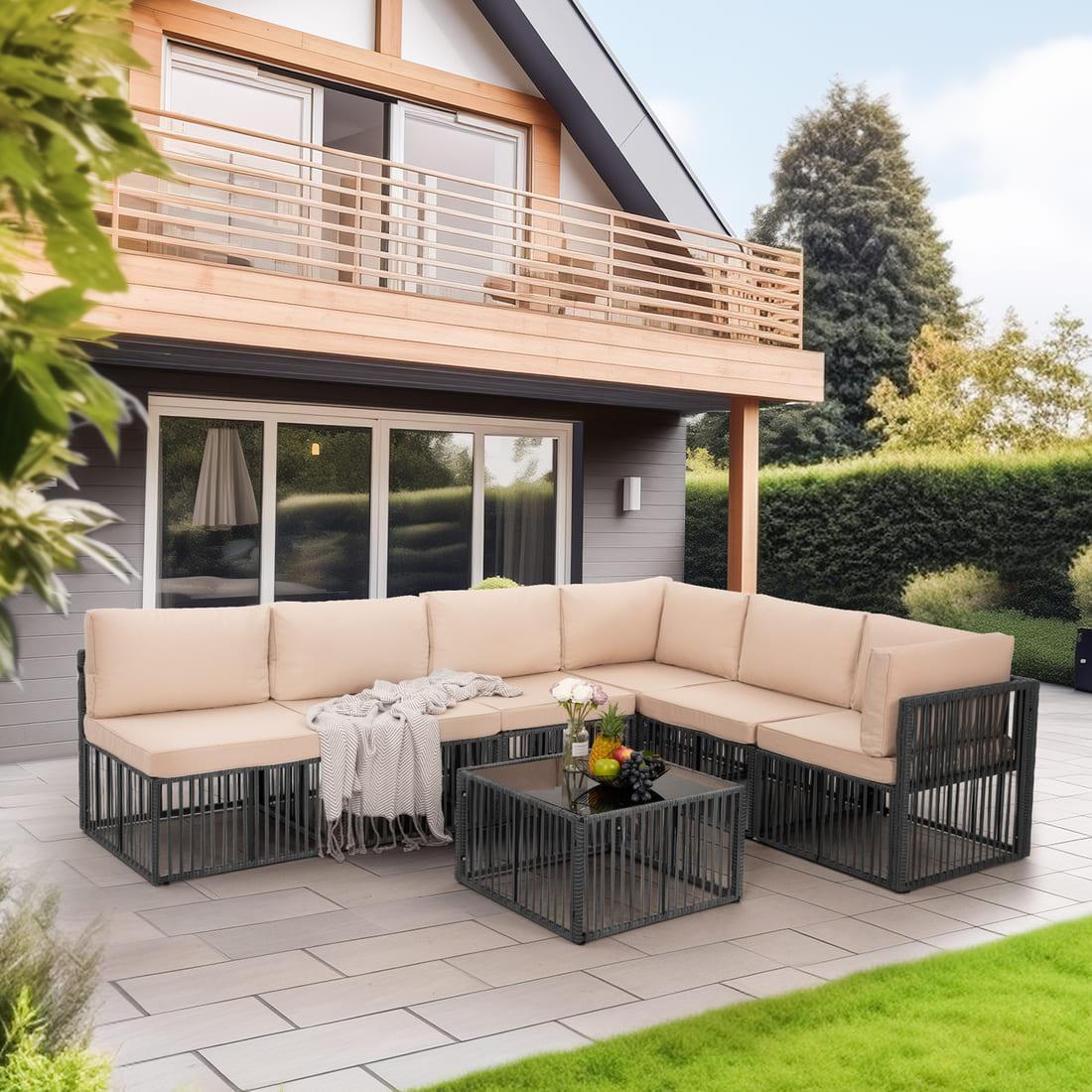 Pamapic 7 Piece Wicker Outdoor Sectional Sofa