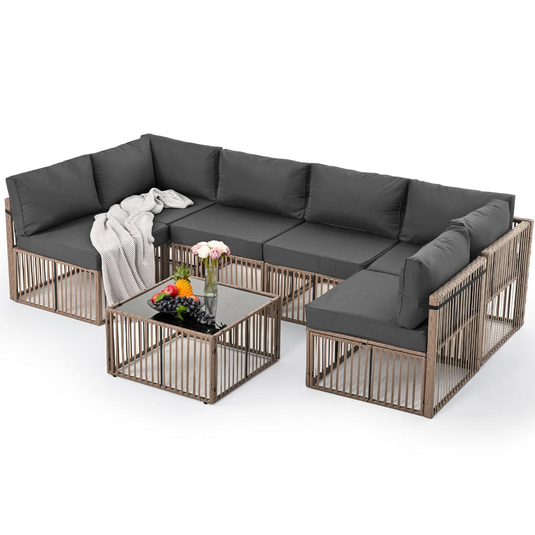 Pamapic 7 Piece Wicker Outdoor Sectional Sofa