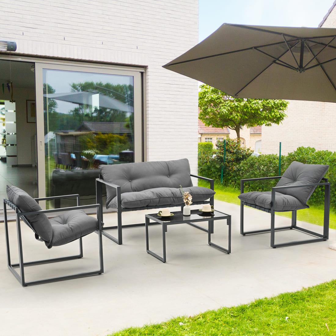 Pamapic 4-Piece Iron Outdoor Sectional Sofa