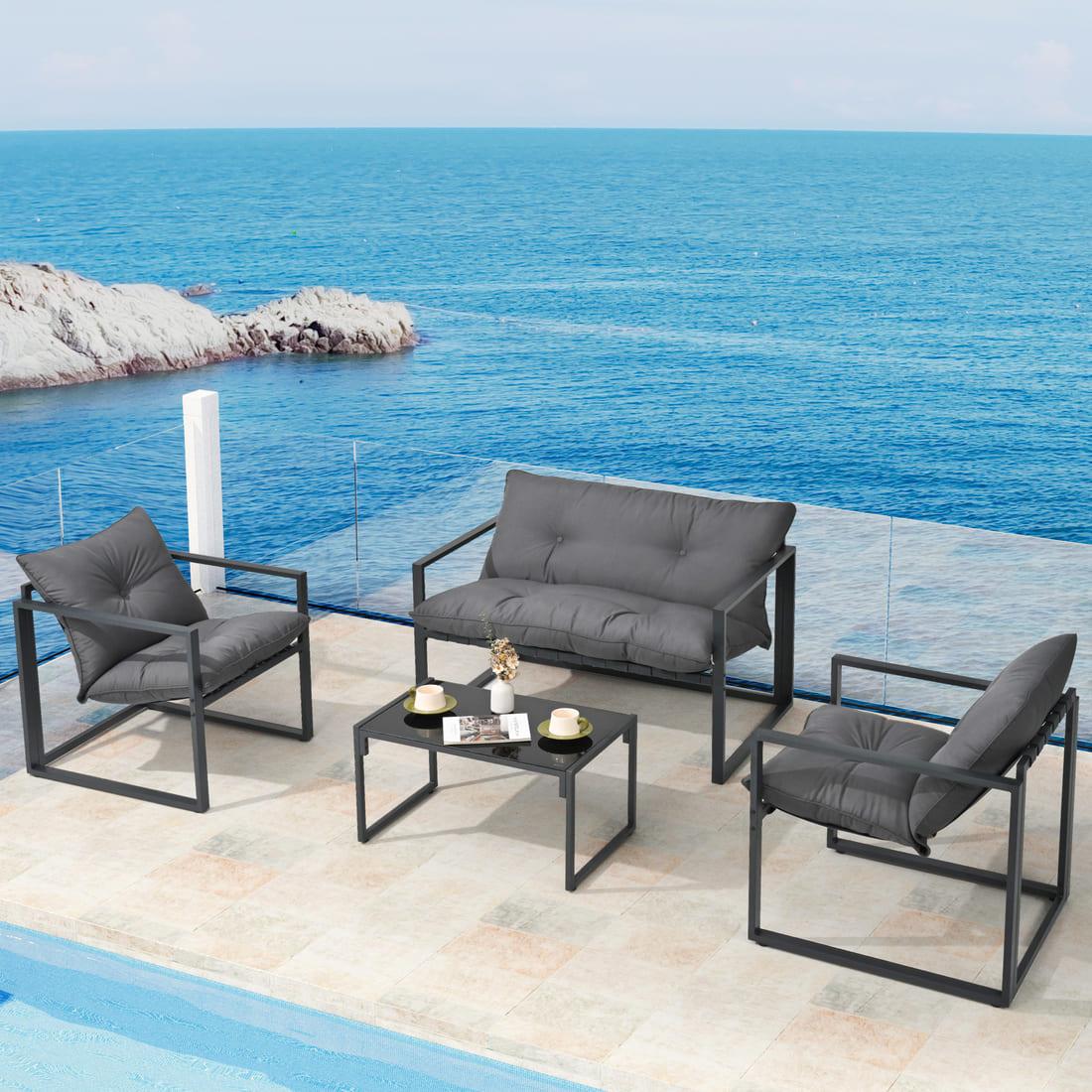 Pamapic 4-Piece Iron Outdoor Sectional Sofa