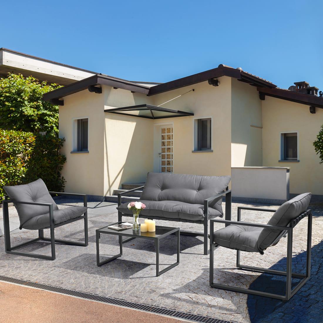Pamapic 4-Piece Iron Outdoor Sectional Sofa