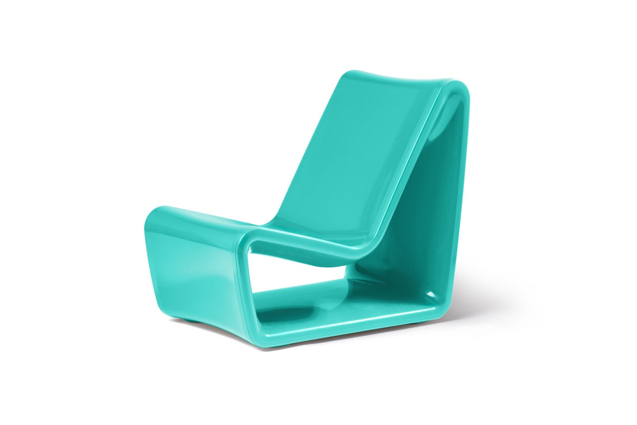 Modern molded loop chair with open base in turquoise