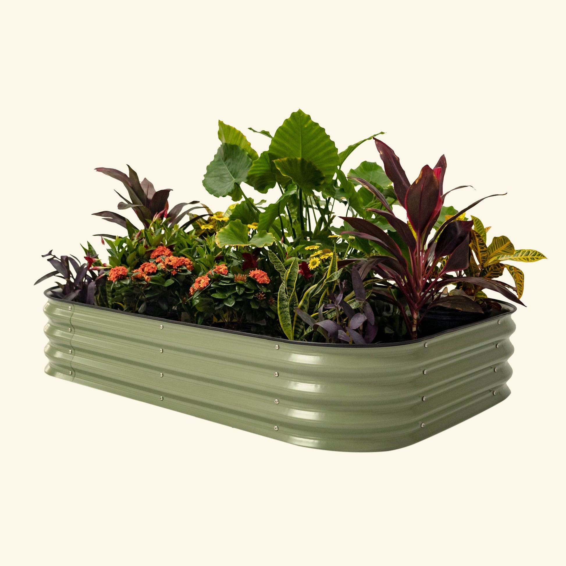 Vego 11" Tall 6-in-1 Modular Raised Garden Bed in Olive Green, ideal for growing vegetables and flowers