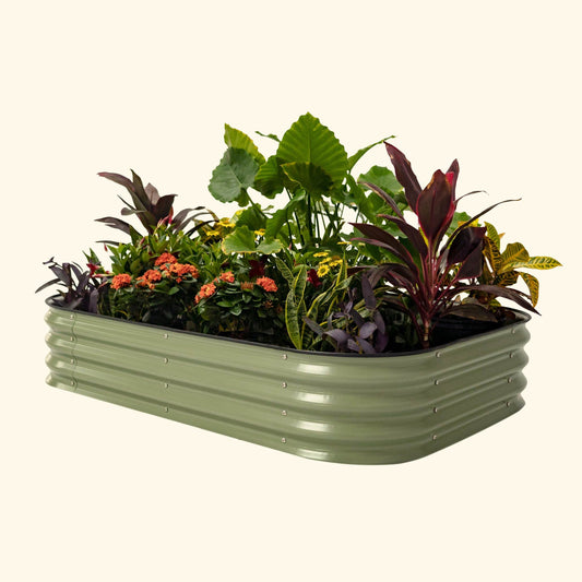 Vego 11" Tall 6-in-1 Modular Raised Garden Bed in Olive Green, ideal for growing vegetables and flowers