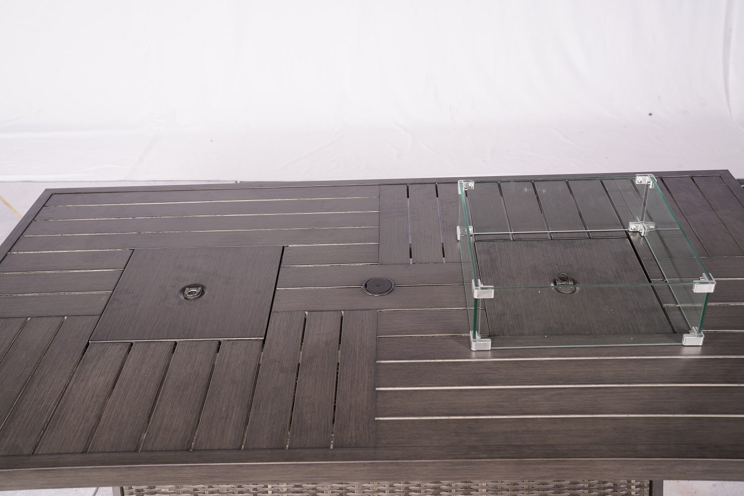 Homeroots ELLE Gray 7-Piece Wicker Patio Fire Pits Table Patio Conversation Sofa Set With Gray Cushions Outdoor Surplus USA