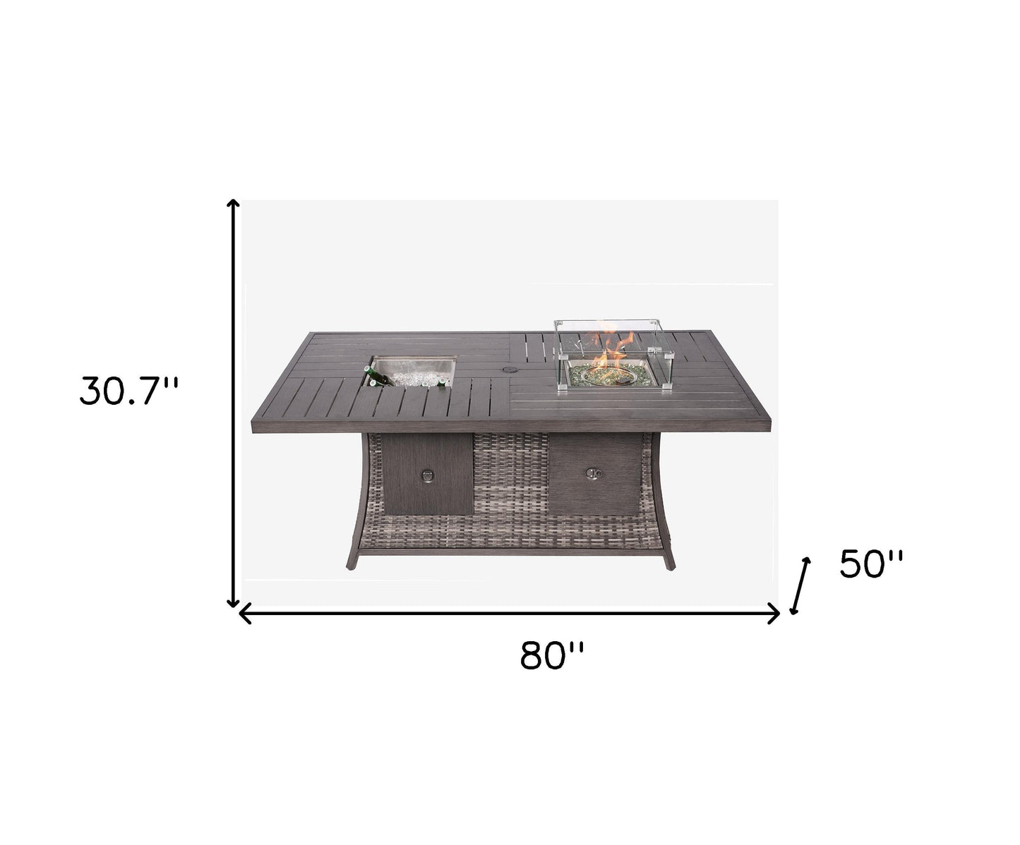 Homeroots ELLE Gray 7-Piece Wicker Patio Fire Pits Table Patio Conversation Sofa Set With Gray Cushions Outdoor Surplus USA
